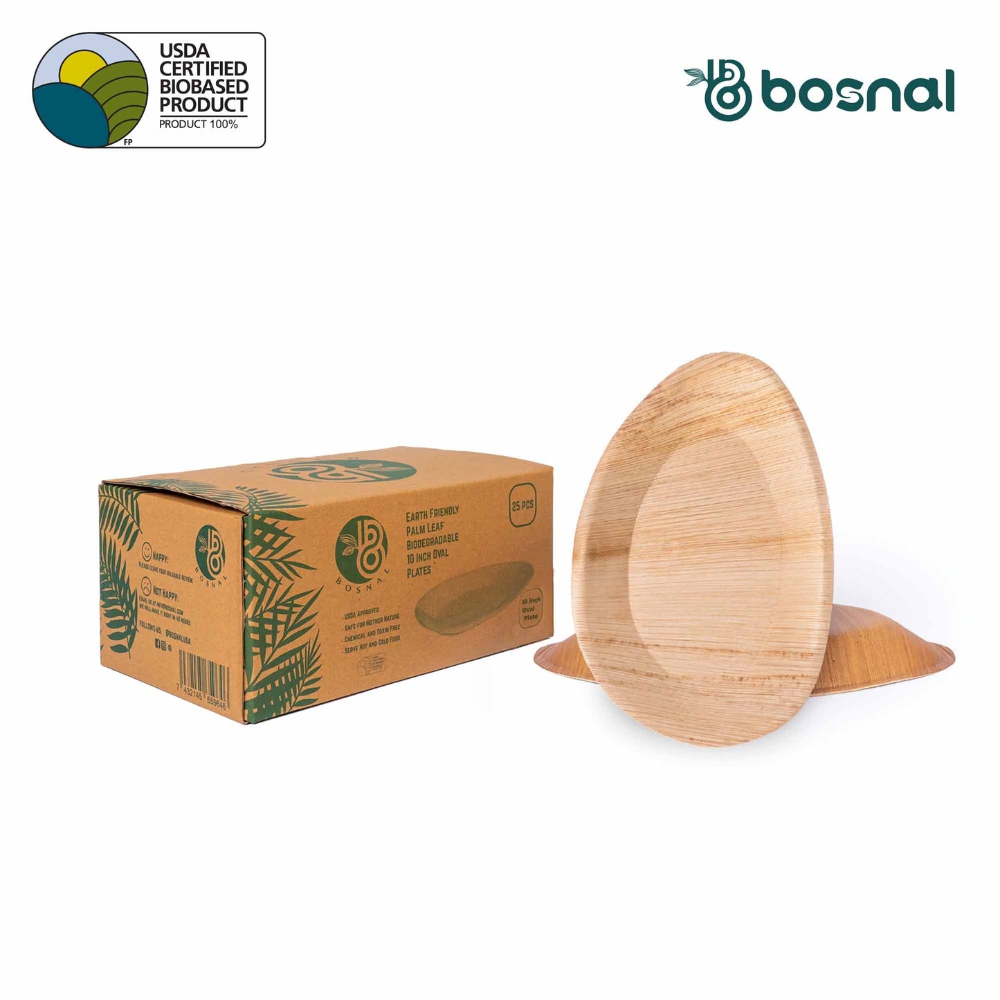 Bosnal - Palm Leaf Biodegradable Plates, 10 inch, Oval-0