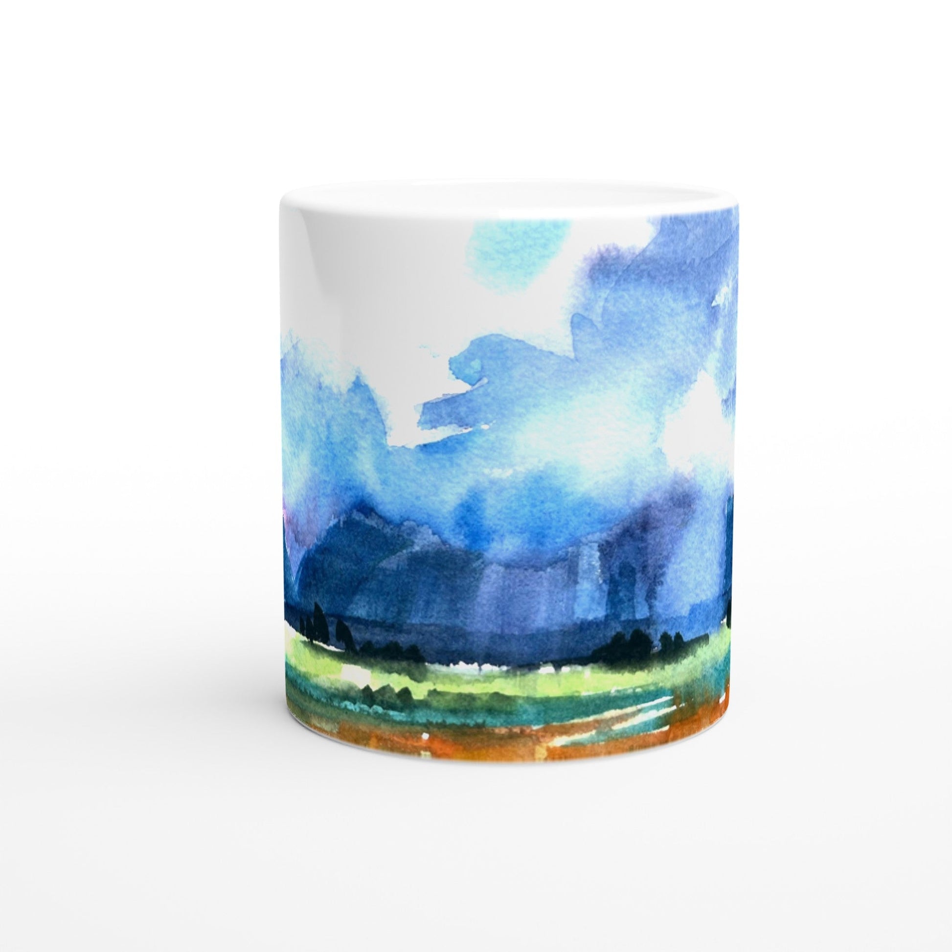 11oz White Ceramic Mug| Coffee Cup with 'Tranquil Mountain View 4' Artwork by American Artist Barbara Cleary-4