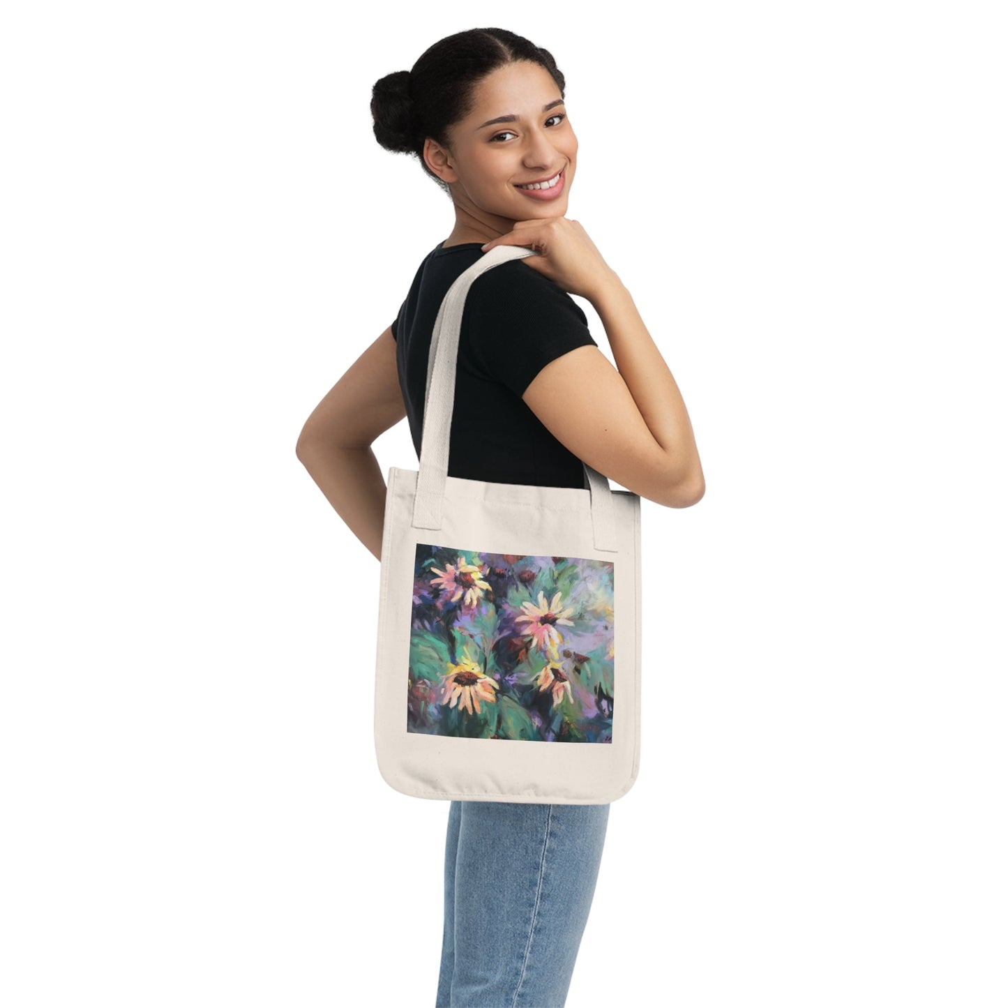 Organic Canvas Tote Bag with 'Eastern Light Wildflowers' I Original Artwork by American Artist Barbara Cleary-3