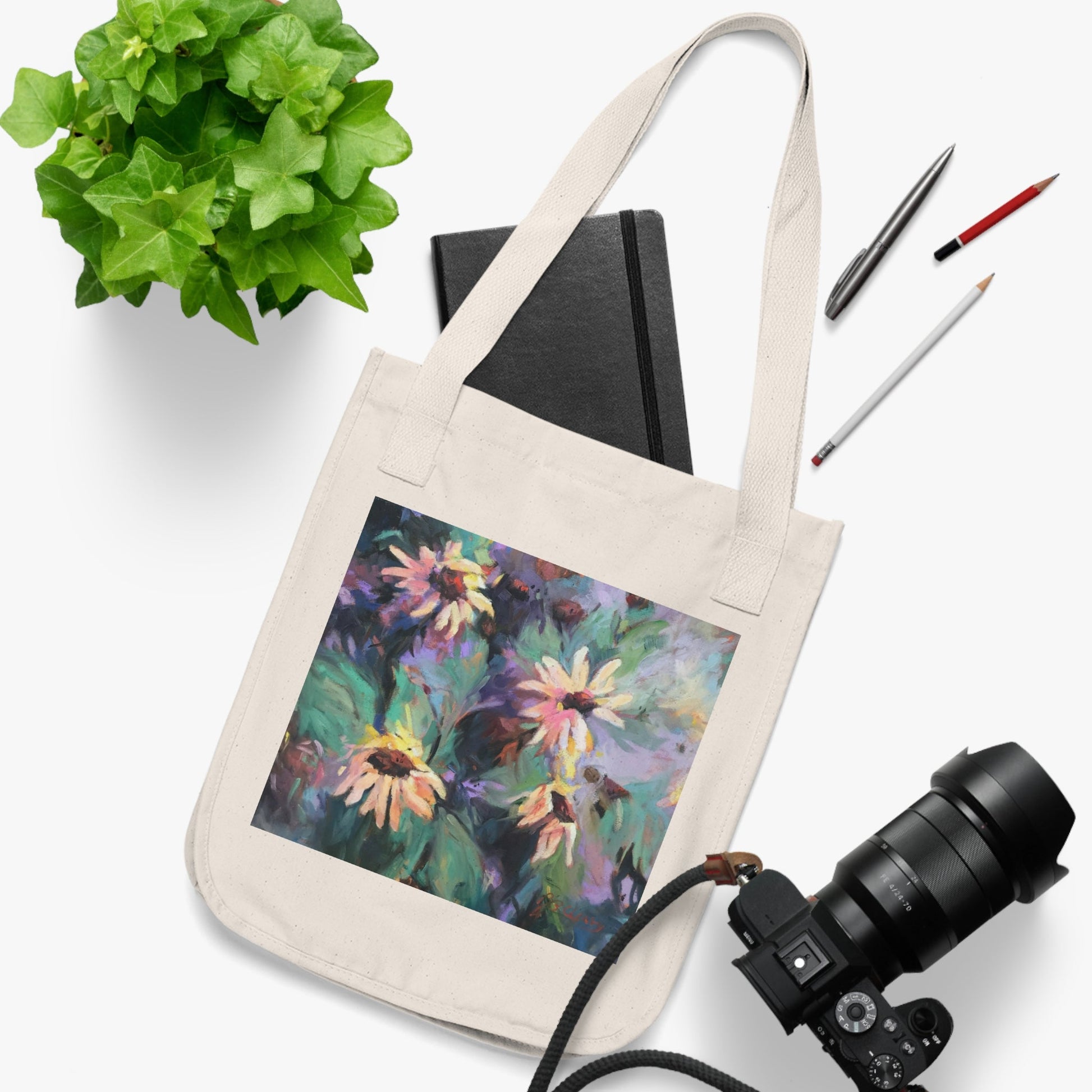 Organic Canvas Tote Bag with 'Eastern Light Wildflowers' I Original Artwork by American Artist Barbara Cleary-2