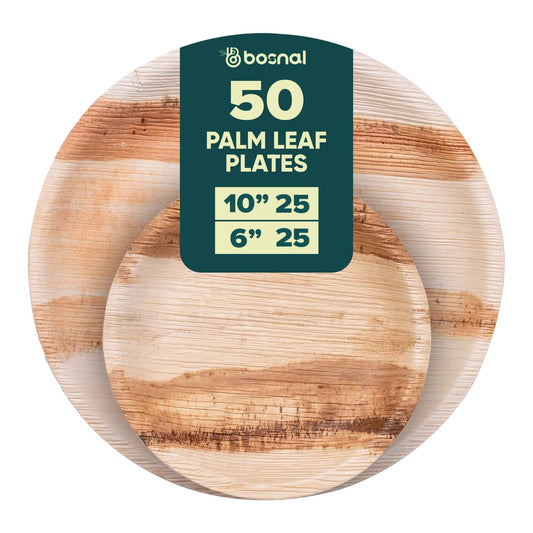 Palm Leaf Biodegradable Round Plates Combo – 50 pcs Set (25 each of 10" & 6" Plates), Eco-Friendly, Compostable, Bamboo-Wood Style, Durable & Restaurant-Grade Alternative to Paper Plates-0