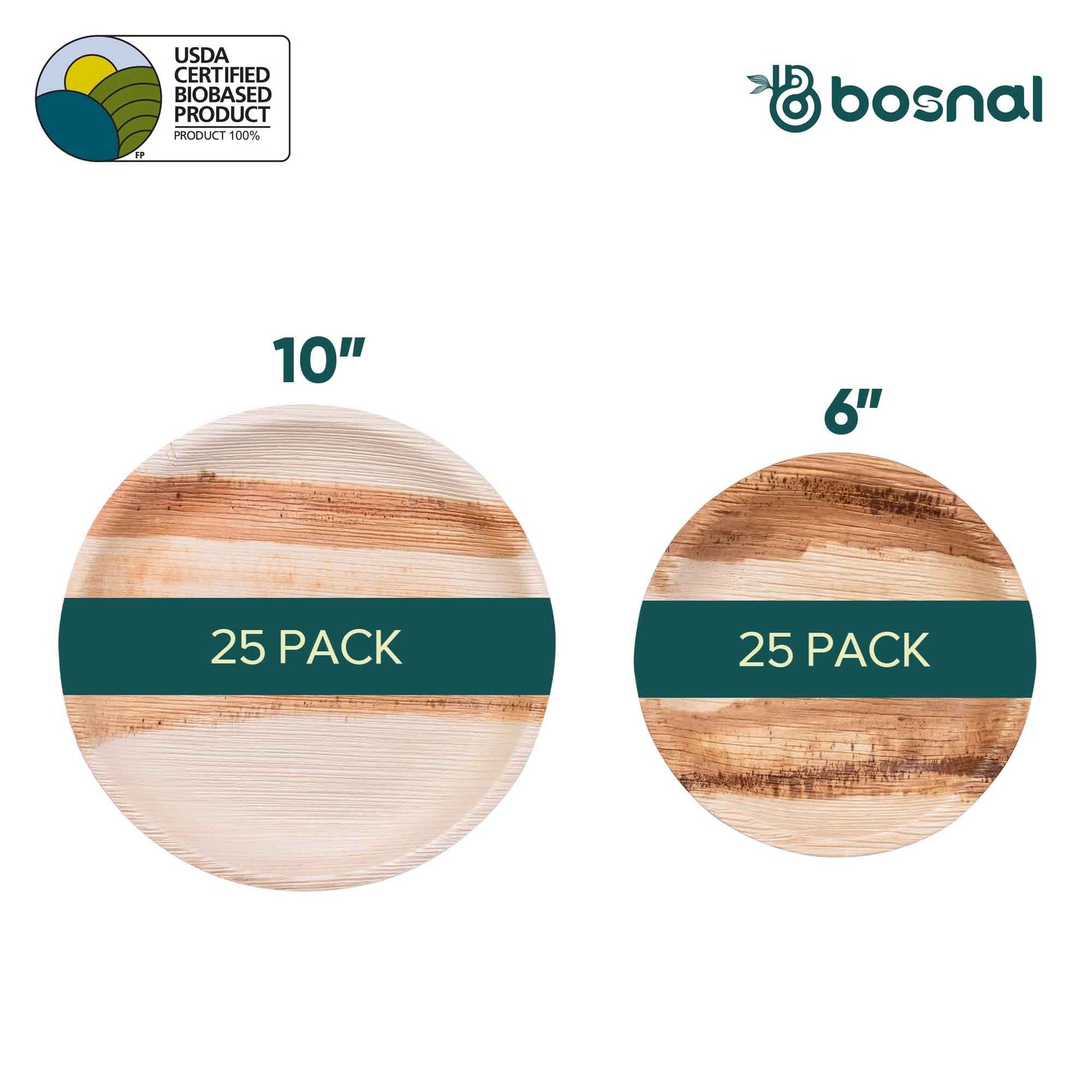 Palm Leaf Biodegradable Round Plates Combo – 50 pcs Set (25 each of 10" & 6" Plates), Eco-Friendly, Compostable, Bamboo-Wood Style, Durable & Restaurant-Grade Alternative to Paper Plates-3