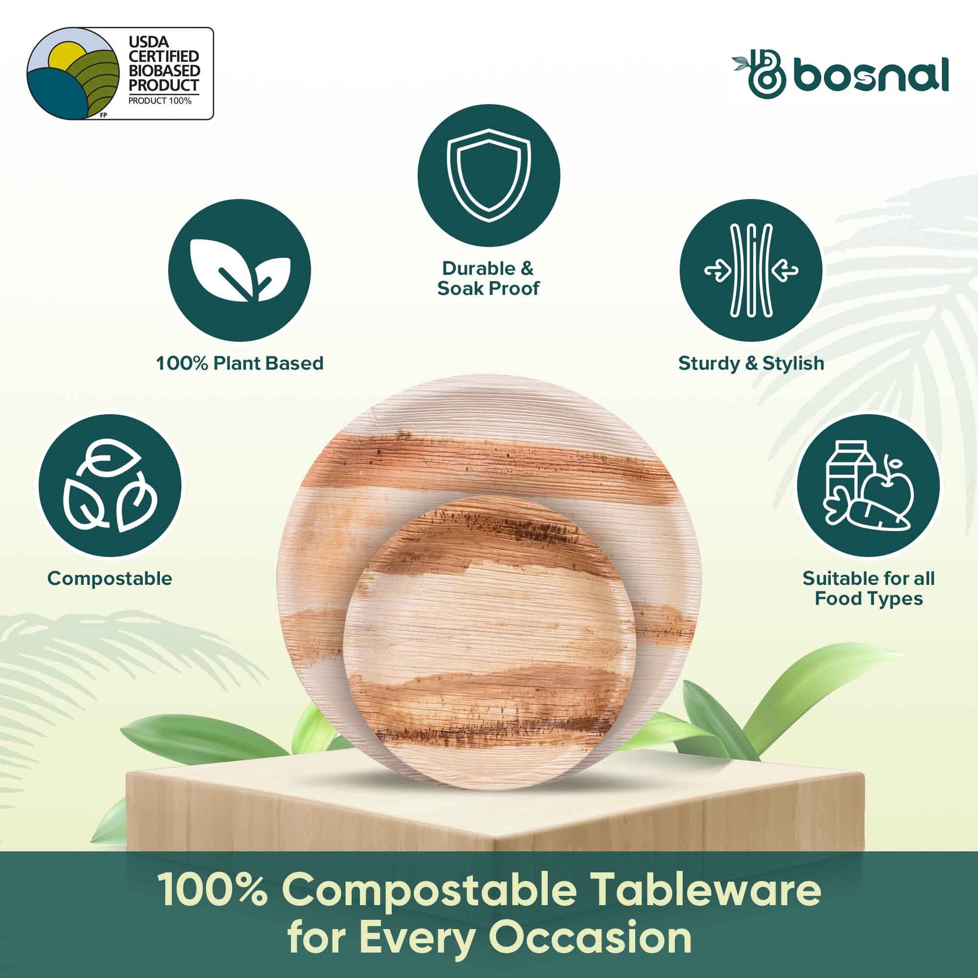 Palm Leaf Biodegradable Round Plates Combo – 50 pcs Set (25 each of 10" & 6" Plates), Eco-Friendly, Compostable, Bamboo-Wood Style, Durable & Restaurant-Grade Alternative to Paper Plates-1