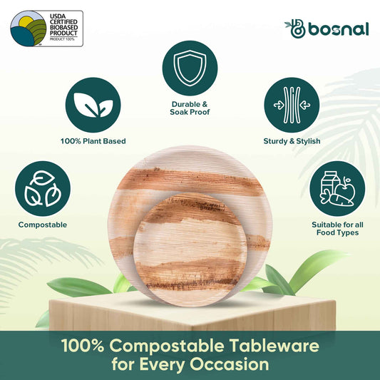 Palm Leaf Biodegradable Round Plates Combo – 50 pcs Set (25 each of 10" & 6" Plates), Eco-Friendly, Compostable, Bamboo-Wood Style, Durable & Restaurant-Grade Alternative to Paper Plates-1