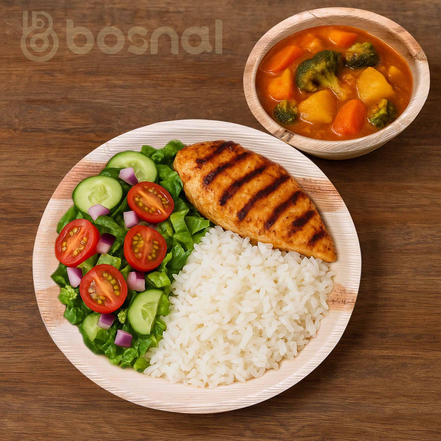BOSNAL Palm Leaf Biodegradable 10" Round Plates and 6" Bowl Combo (25 Plates, 25 Bowls), Eco-Friendly, Compostable, Bamboo-Wood Style, Durable & Restaurant-Grade-3