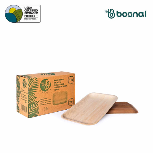 Bosnal - Palm Leaf Biodegradable Plates, 9 x 6 inch Rectangle-1