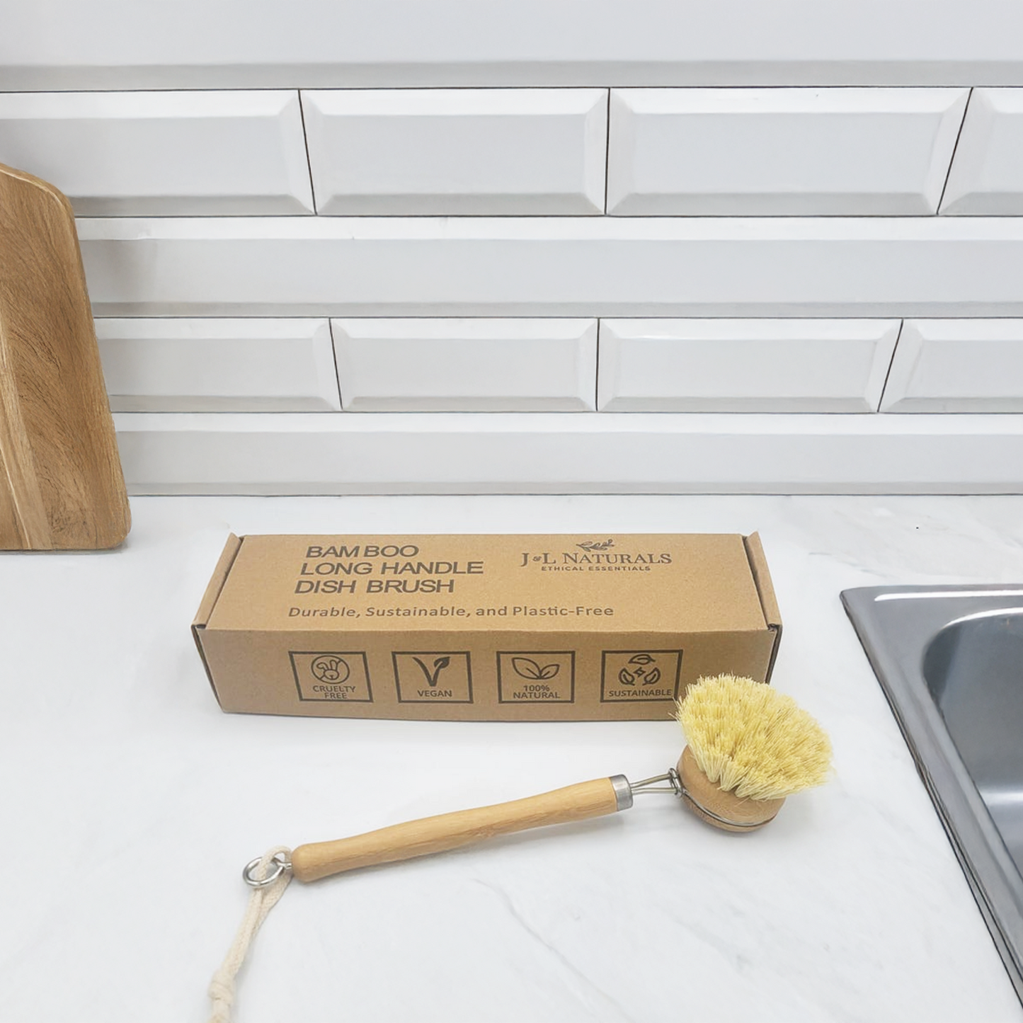 Bamboo Dish Brush With Long Handle-0